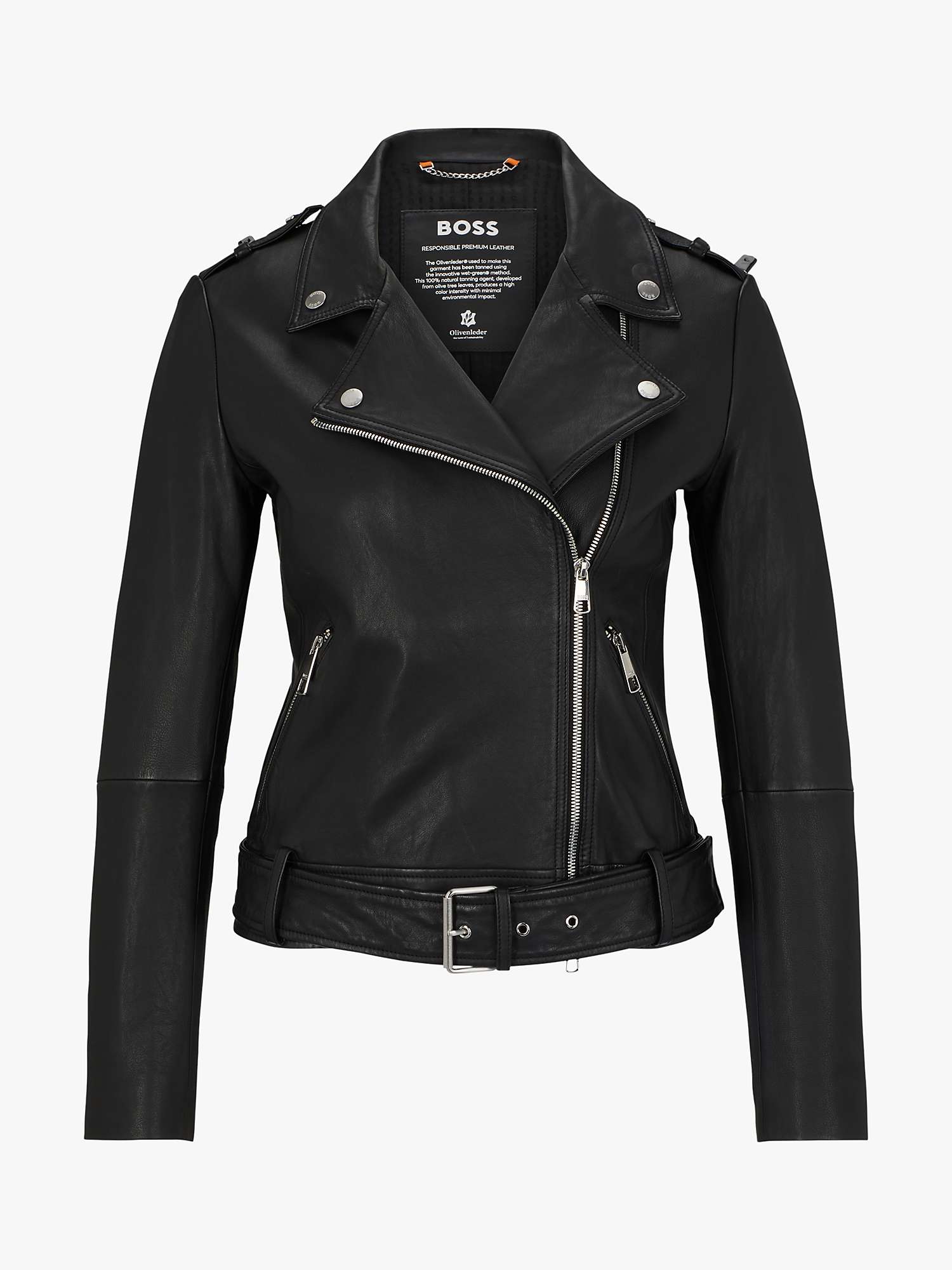 Buy BOSS Sameli Leather Biker Jacket, Black Online at johnlewis.com
