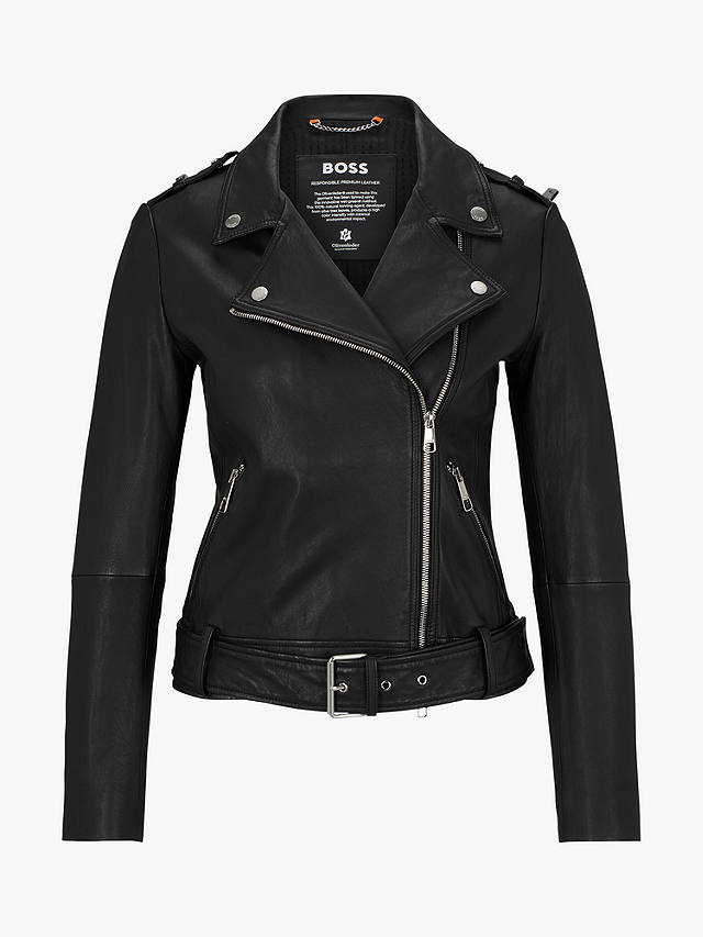 BOSS Sameli Leather Biker Jacket, Black