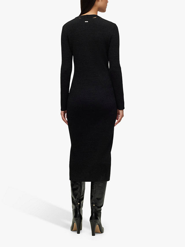 BOSS Facene Rib Knit Bodycon Midi Dress, Black