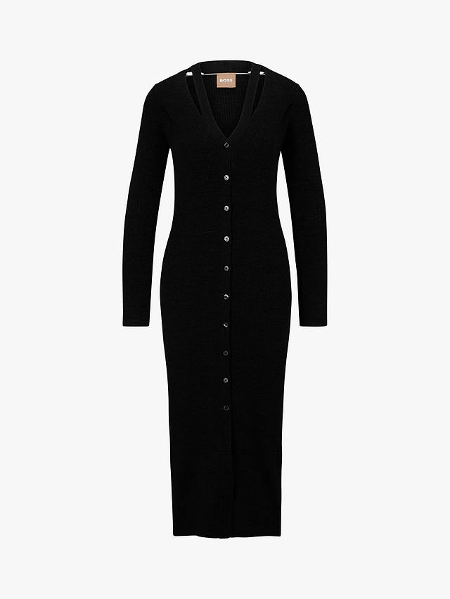 BOSS Facene Rib Knit Bodycon Midi Dress, Black