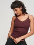 Superdry Organic Cotton Essential Rib Lace Cami, Port Red