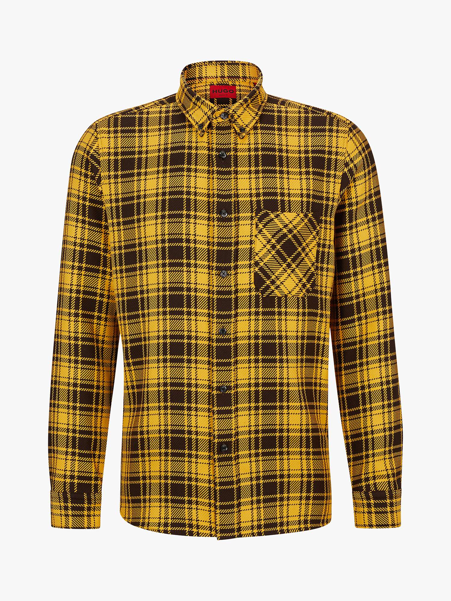 Buy HUGO Ermann Check Long Sleeve Shirt, Yellow/Black Online at johnlewis.com