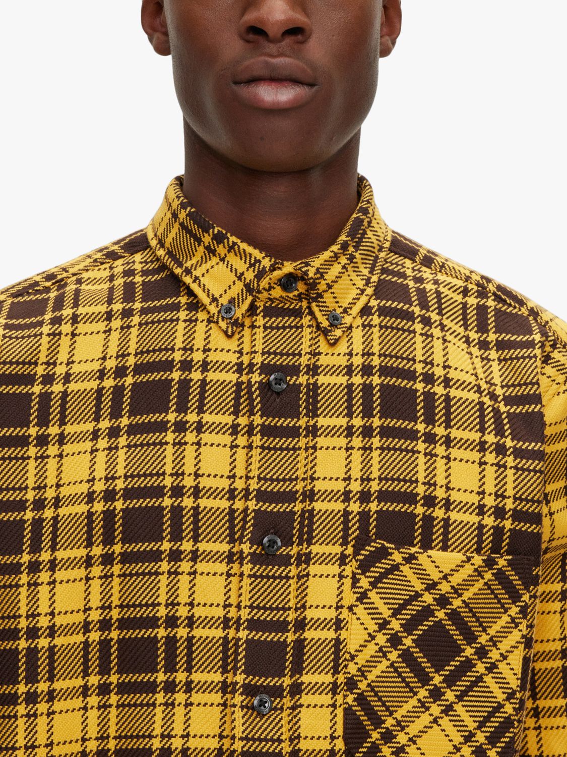 HUGO Ermann Check Long Sleeve Shirt, Yellow/Black at John Lewis & Partners