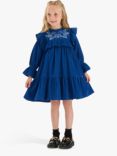 Angel & Rocket Kids' Theodora Floral Embroidered Ruffle Cord Dress, Cobalt Blue