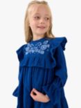 Angel & Rocket Kids' Theodora Floral Embroidered Ruffle Cord Dress, Cobalt Blue