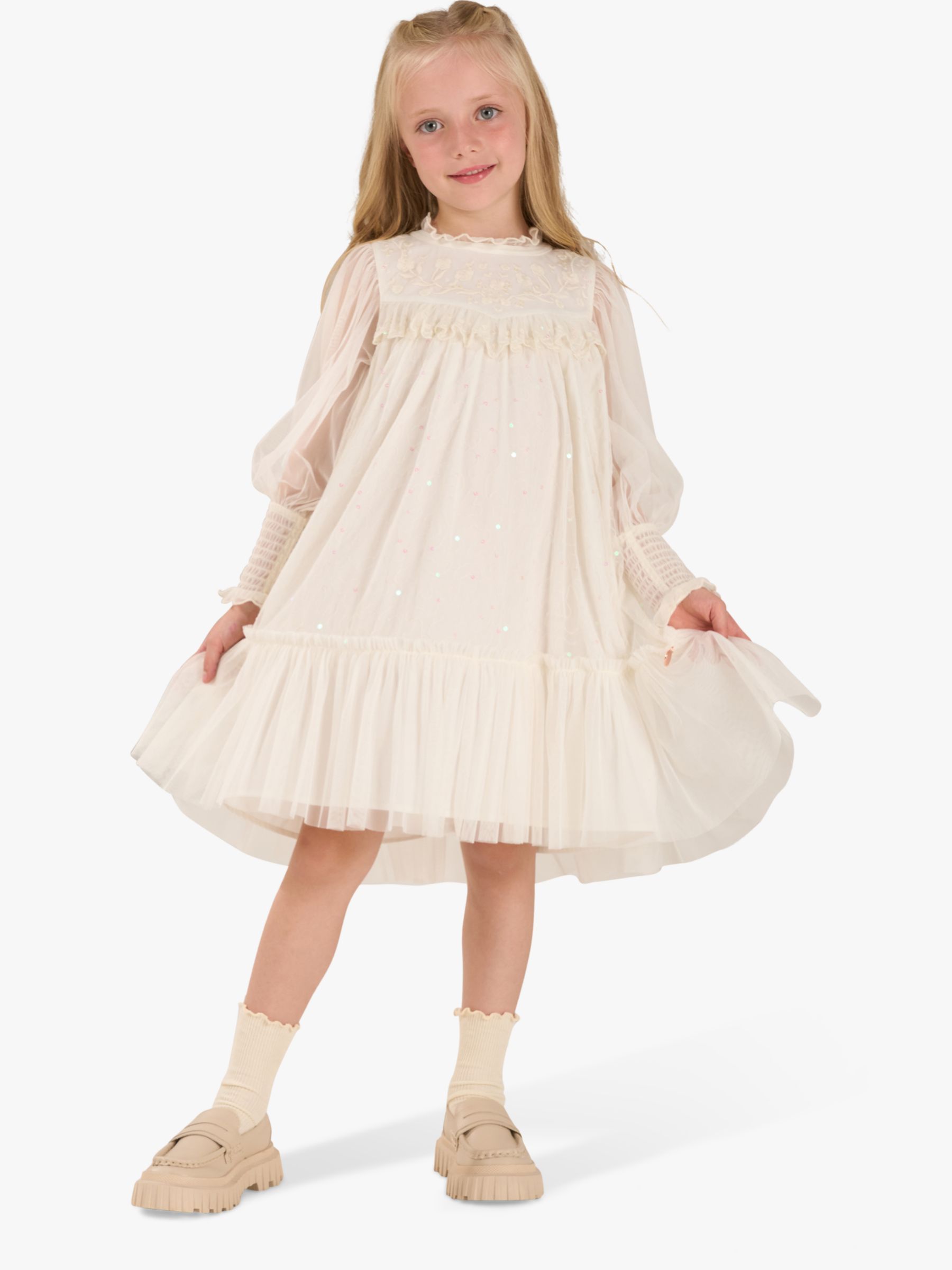 Angel & Rocket Kids' Beau Embroidered Boho Dress, Cream, 3 years
