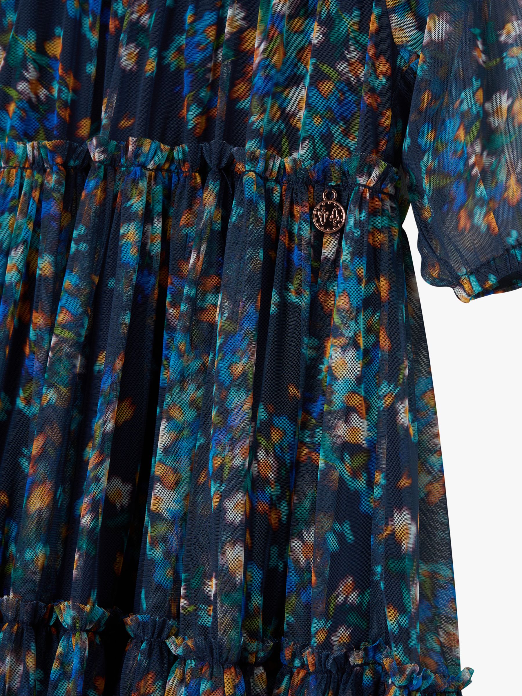 Buy Angel & Rocket Kids' Cara Floral Blur Tiered Dress, Navy Online at johnlewis.com