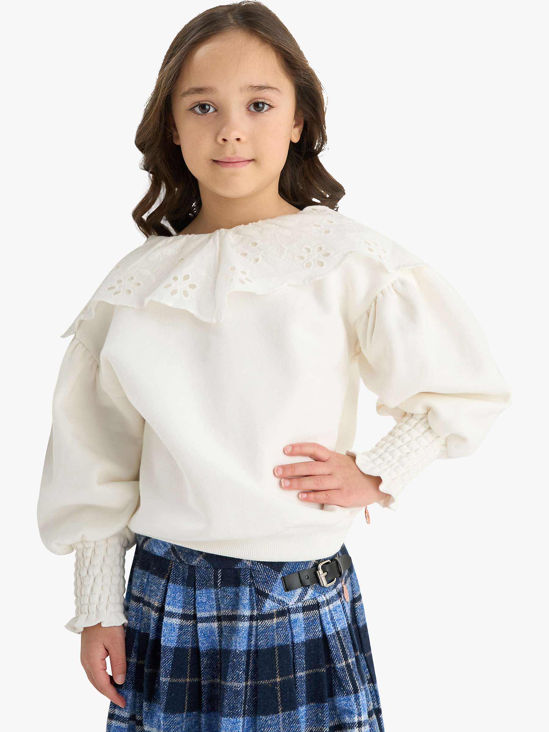 Buy Angel & Rocket Kids' Mia Broderie Collar Sweatshirt, Cream Online at johnlewis.com
