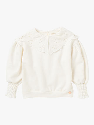 Angel & Rocket Kids' Mia Broderie Collar Sweatshirt, Cream