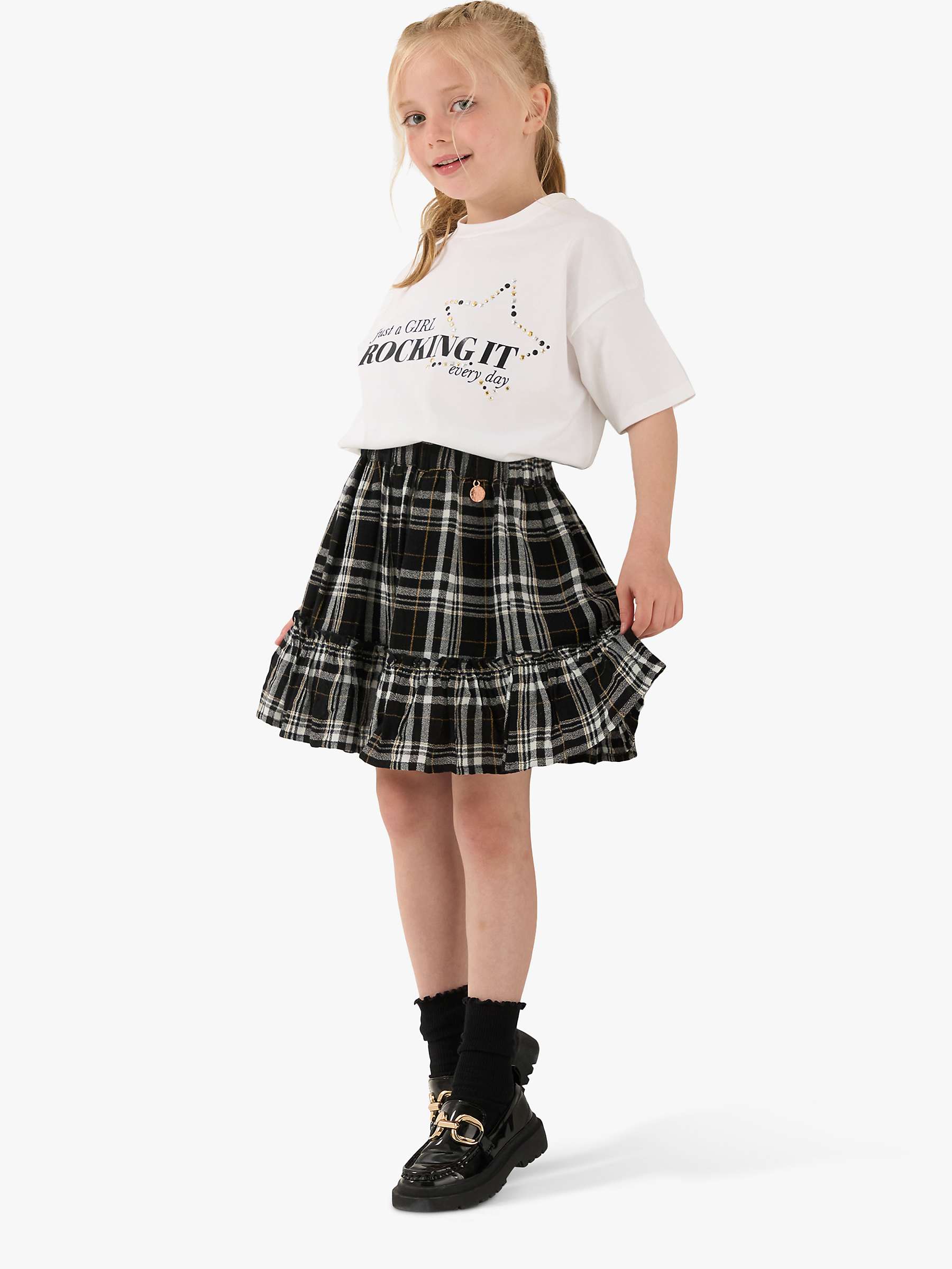 Buy Angel & Rocket Kids' Amber Check Skirt, Black/White Online at johnlewis.com