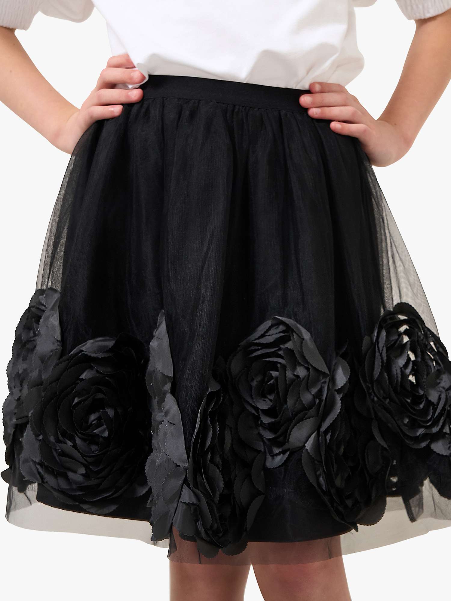 Buy Angel & Rocket Kids' Collette Rose Bud Mesh Skirt, Black Online at johnlewis.com