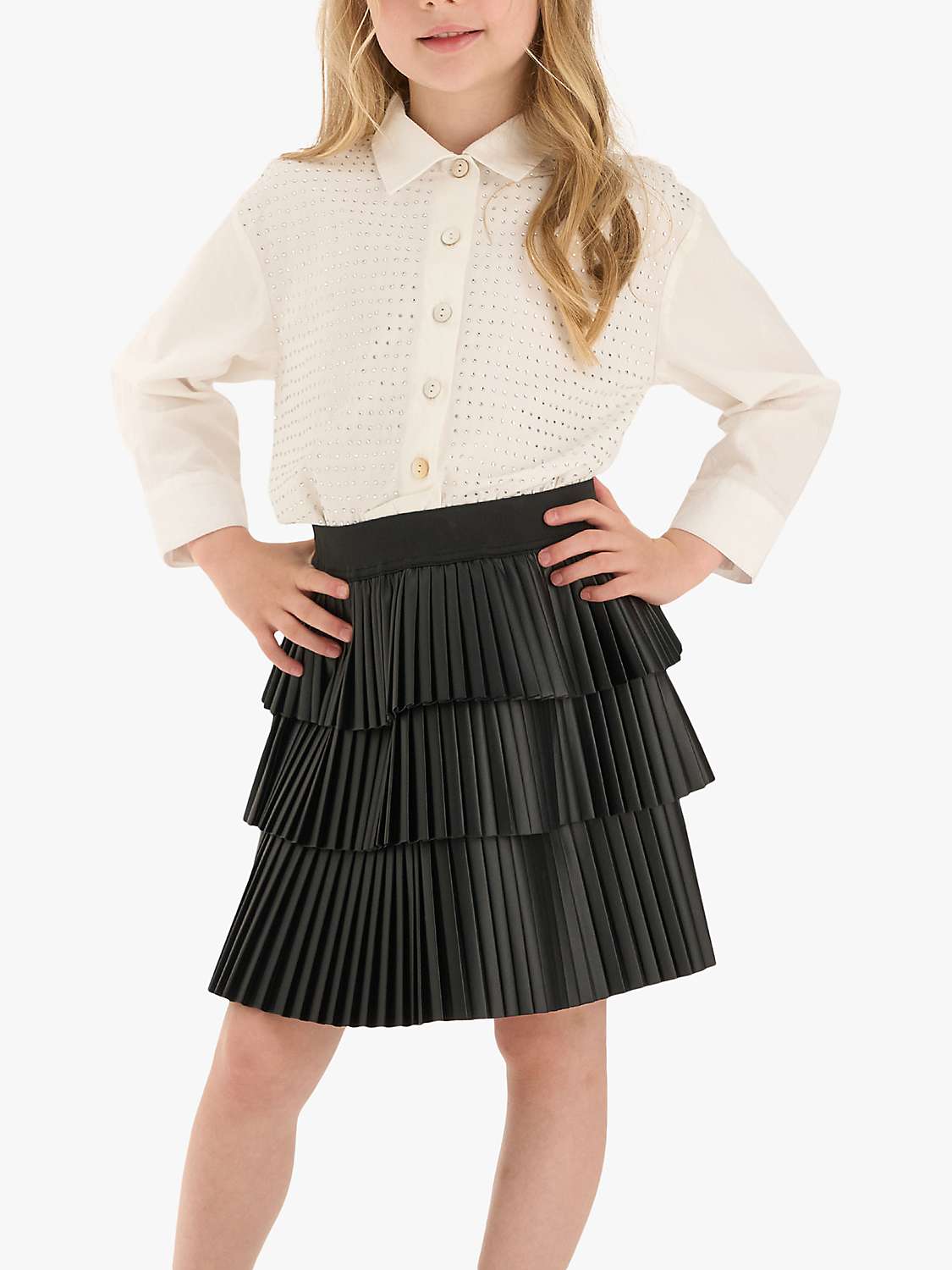 Buy Angel & Rocket Kids' Harper PU Plisse Skirt, Black Online at johnlewis.com