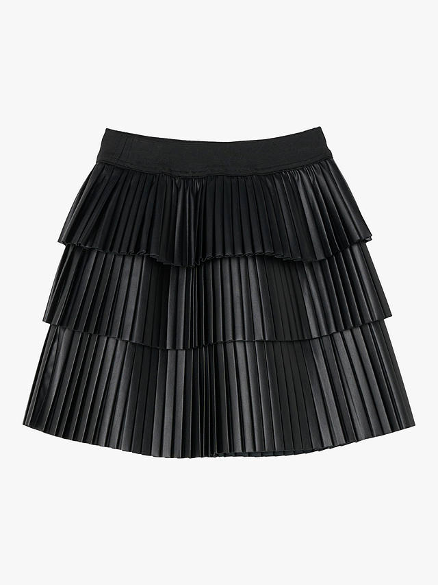 Angel & Rocket Kids' Harper PU Plisse Skirt, Black at John Lewis & Partners