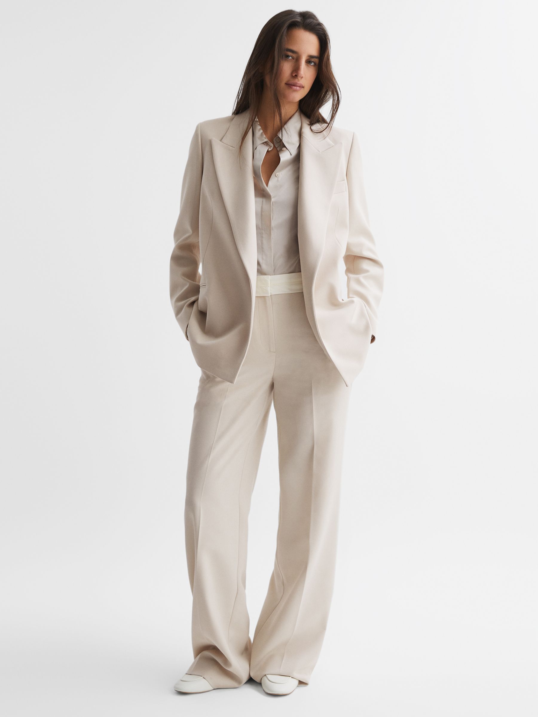 Reiss Maya Tailored Single Breasted Open Blazer, Neutral at John Lewis ...