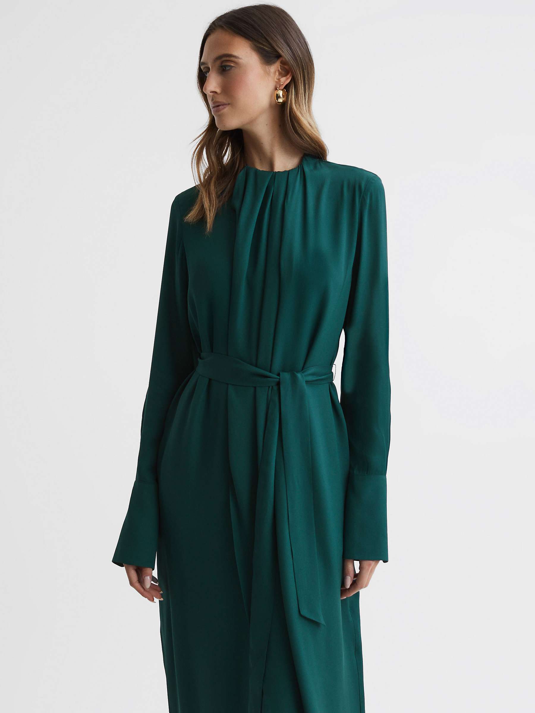 Buy Reiss Phoenix Plain Pleated Midi Dress, Green Online at johnlewis.com