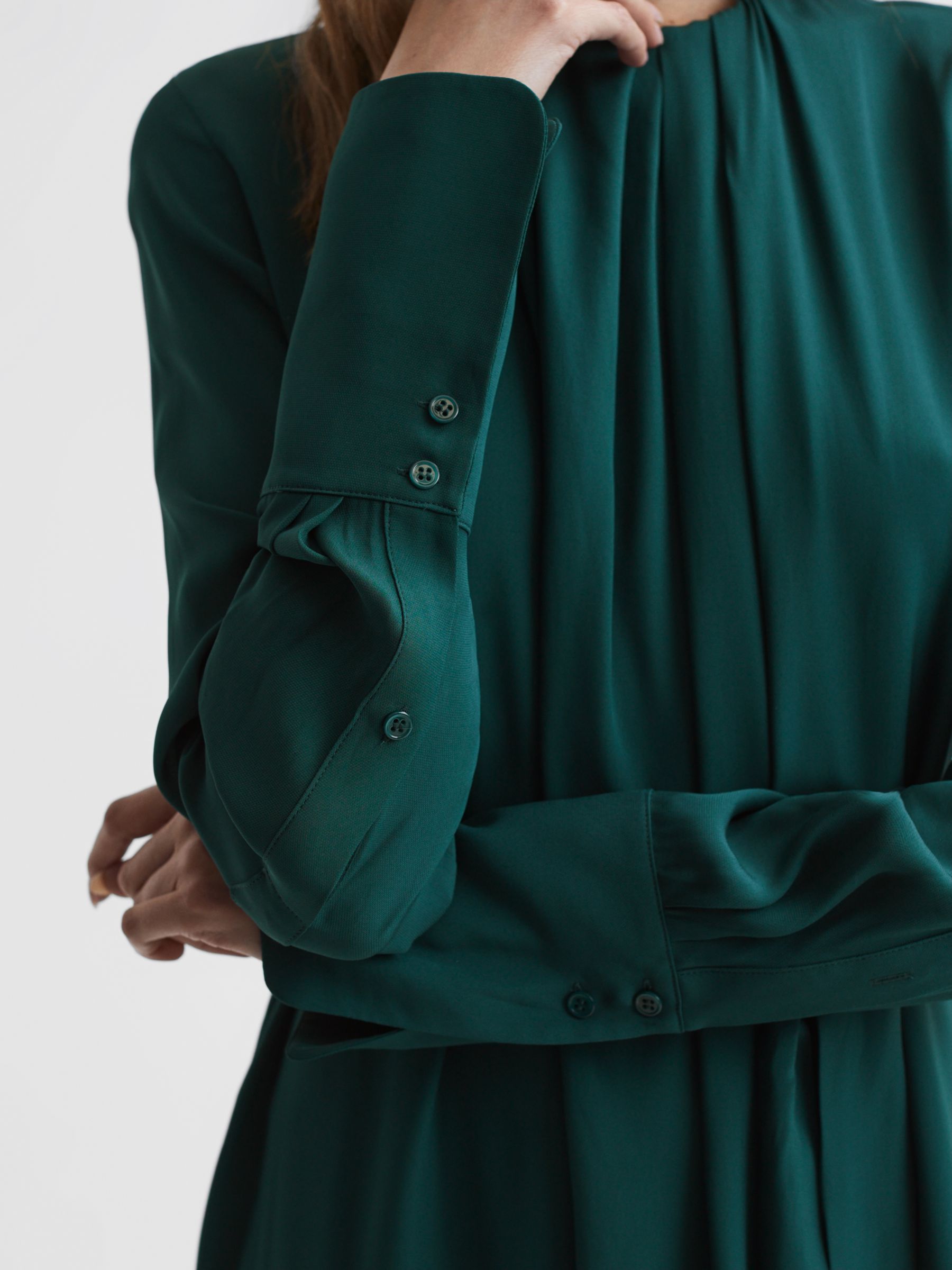 Buy Reiss Phoenix Plain Pleated Midi Dress, Green Online at johnlewis.com