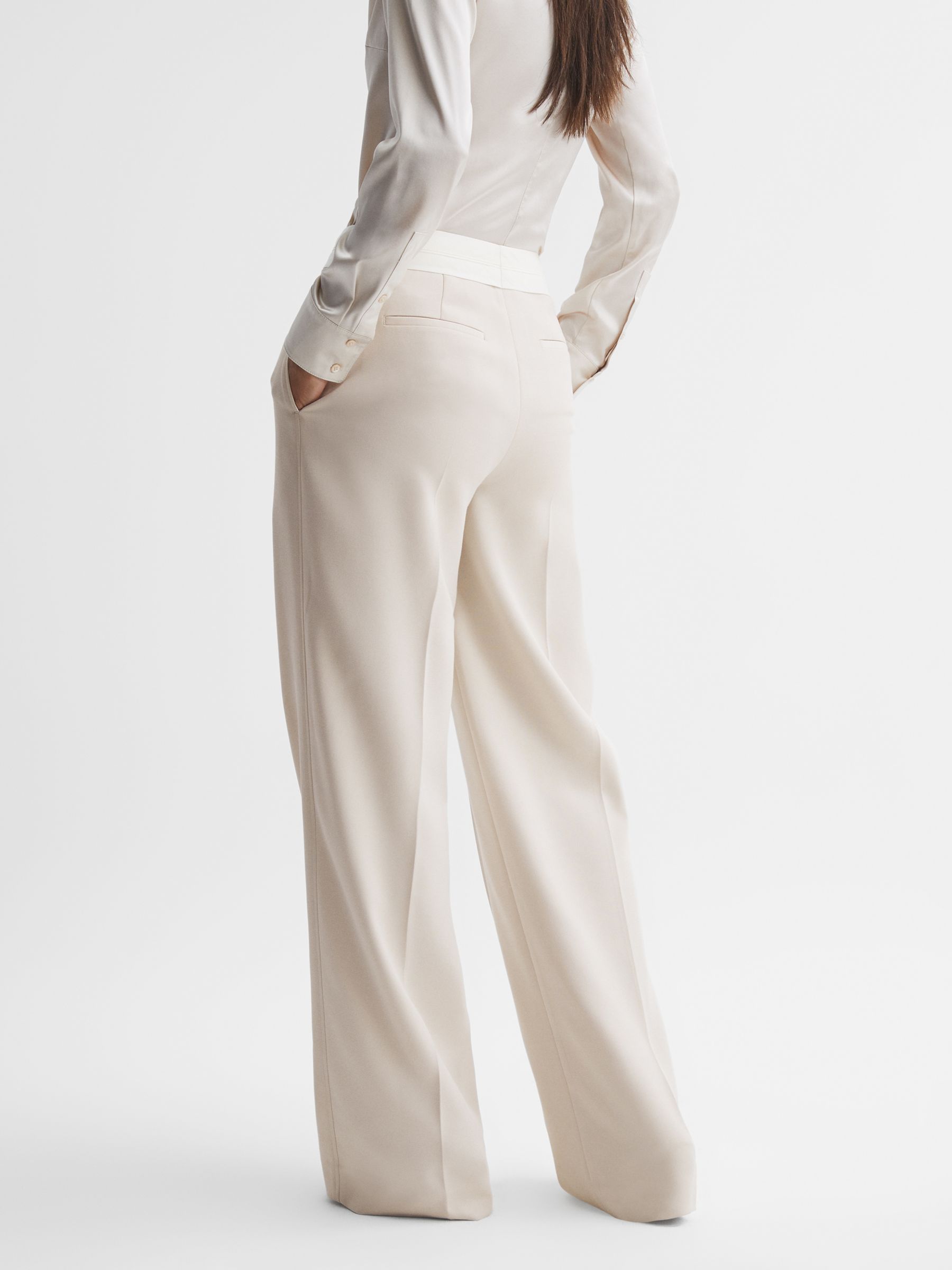 Reiss Maya Plain Wide Leg Trousers, Neutral