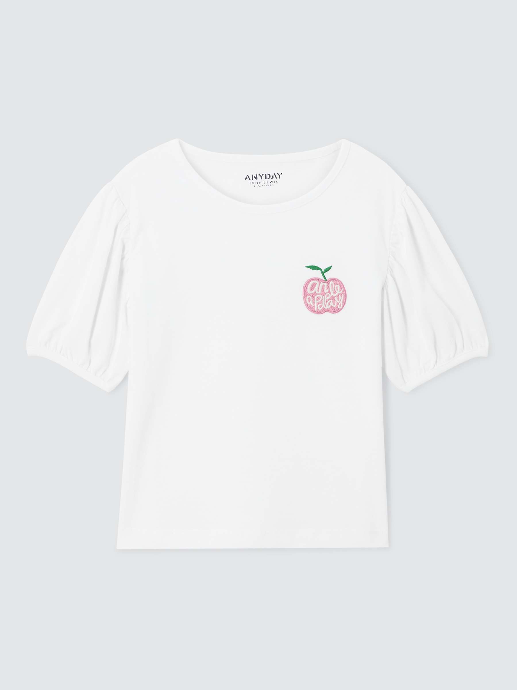 Buy John Lewis ANYDAY Kids' Puff Sleeve Apple T-Shirt, Bright White Online at johnlewis.com