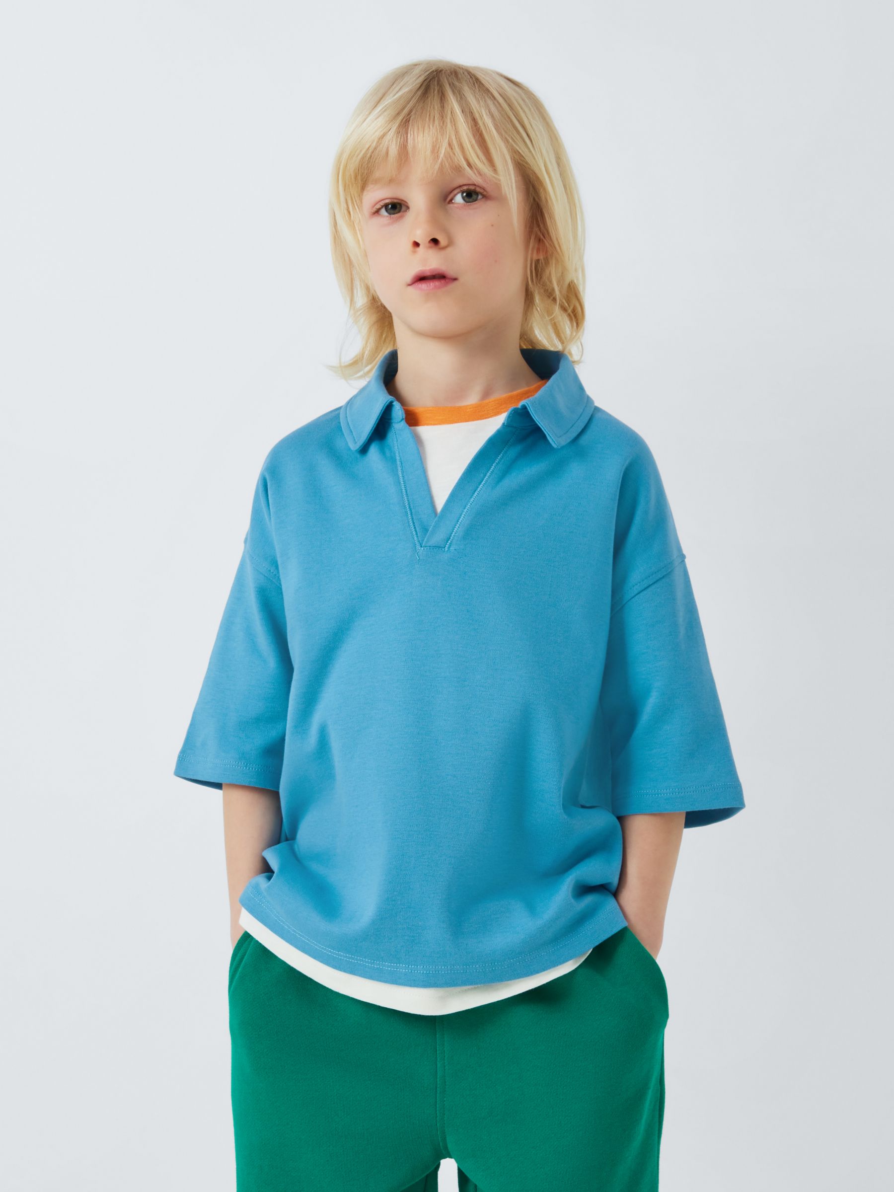 John Lewis ANYDAY Kids' V Neck Polo Shirt, Niagara, 10 years