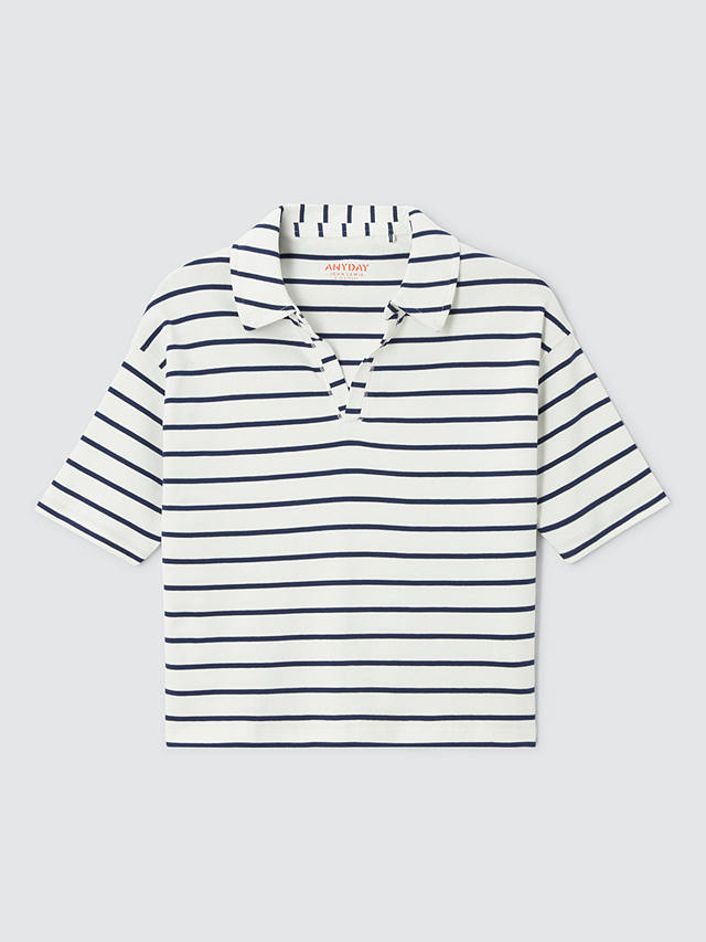 John Lewis ANYDAY Kids' Stripe V Neck Top, Medieval Blue