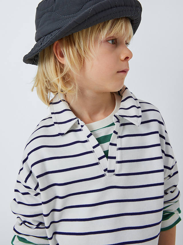 John Lewis ANYDAY Kids' Stripe V Neck Top, Medieval Blue