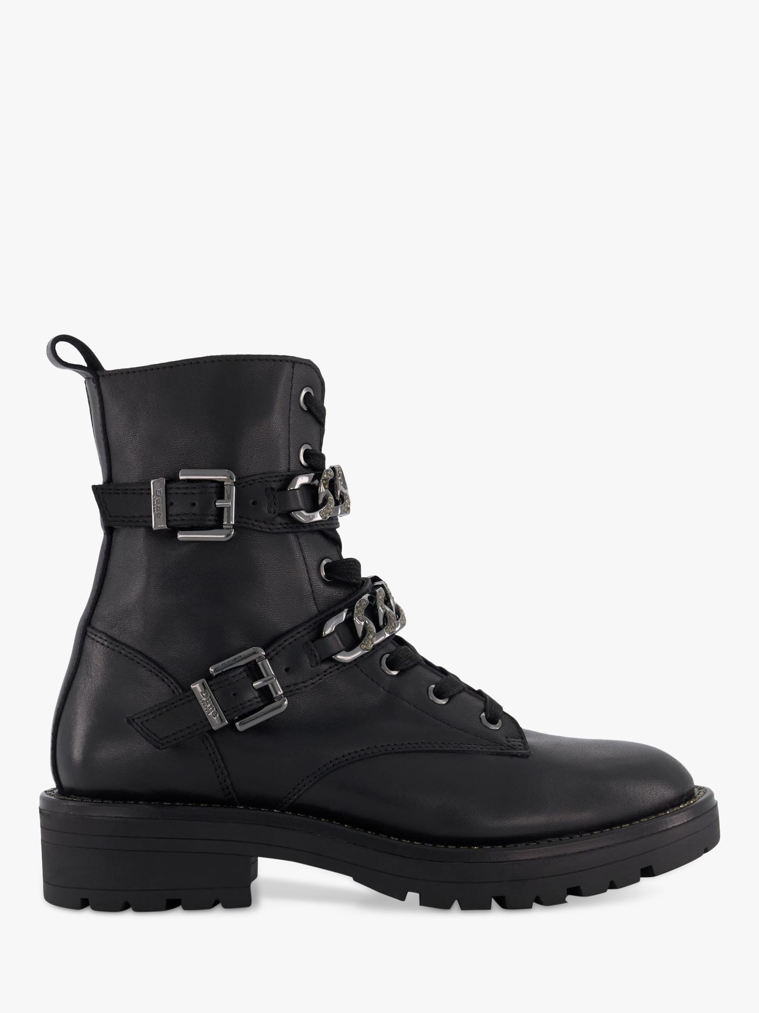 Dune Plazas Leather Ankle Boots, Black/Silver at John Lewis & Partners