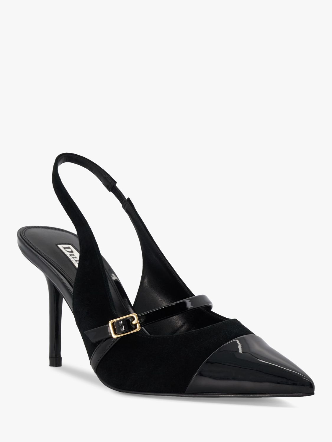 Dune Carisma Suede/Patent Mix Slingback Court Shoes, Black, EU36