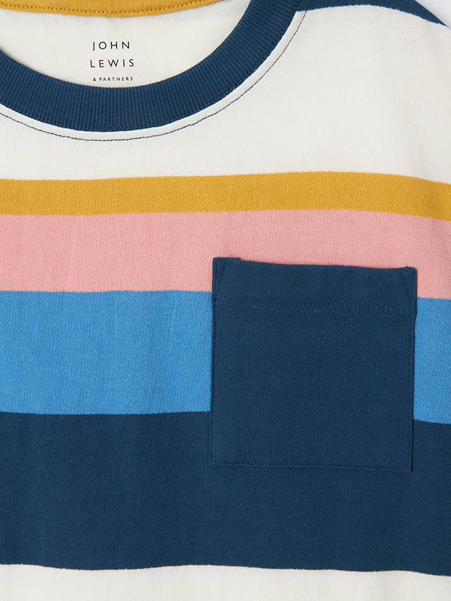 John Lewis Multi Block Stripe T-Shirt, Pink/Multi