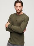 Superdry Vintage Logo Embroidered Henley Top, Olive Green Marl