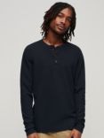 Superdry Organic Cotton Long Sleeve Waffle Henley Top, Eclipse Navy