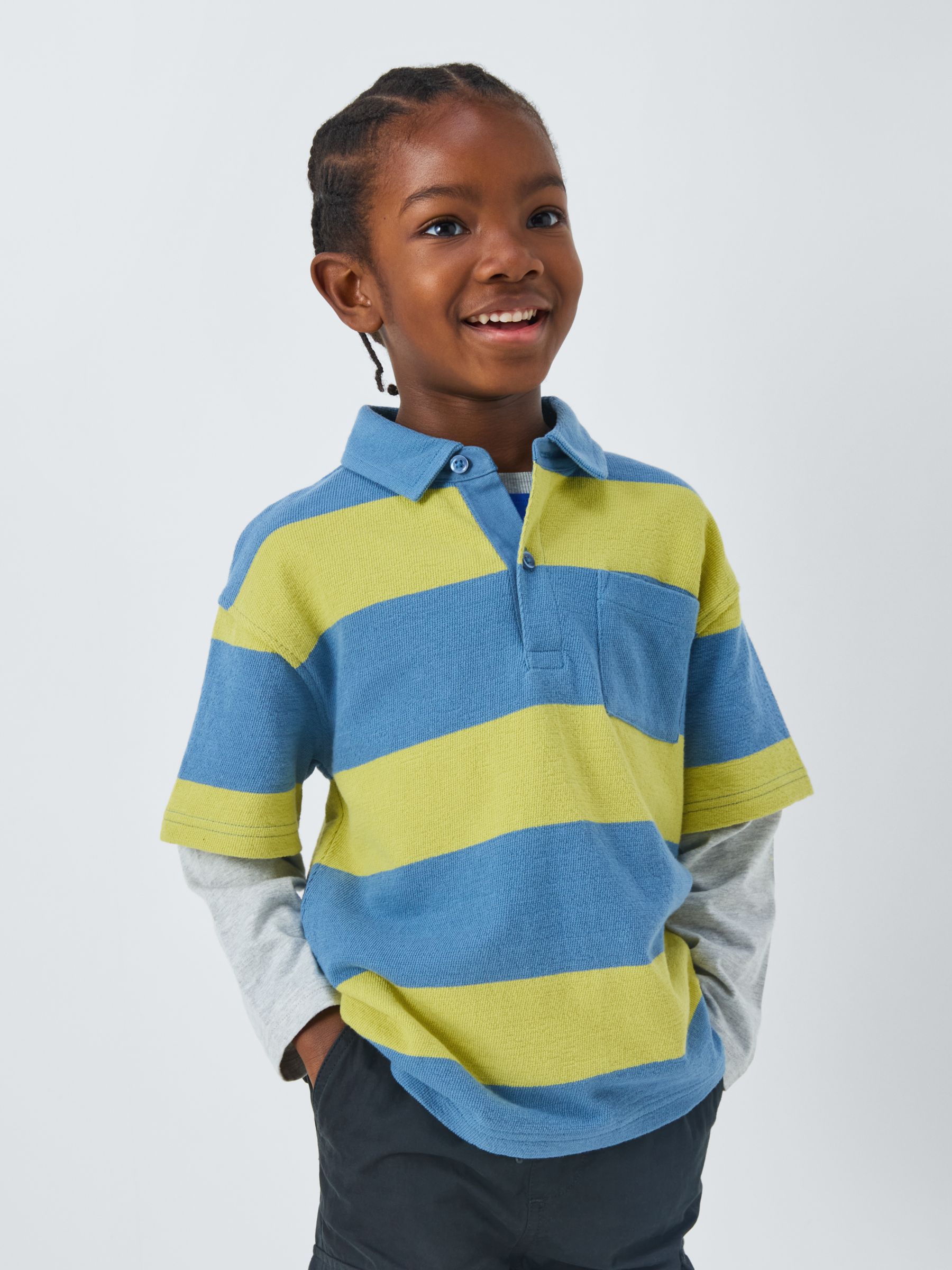 Buy John Lewis Kids' Stripe Short Sleeve Polo Shirt, Yellow/Blue Online at johnlewis.com