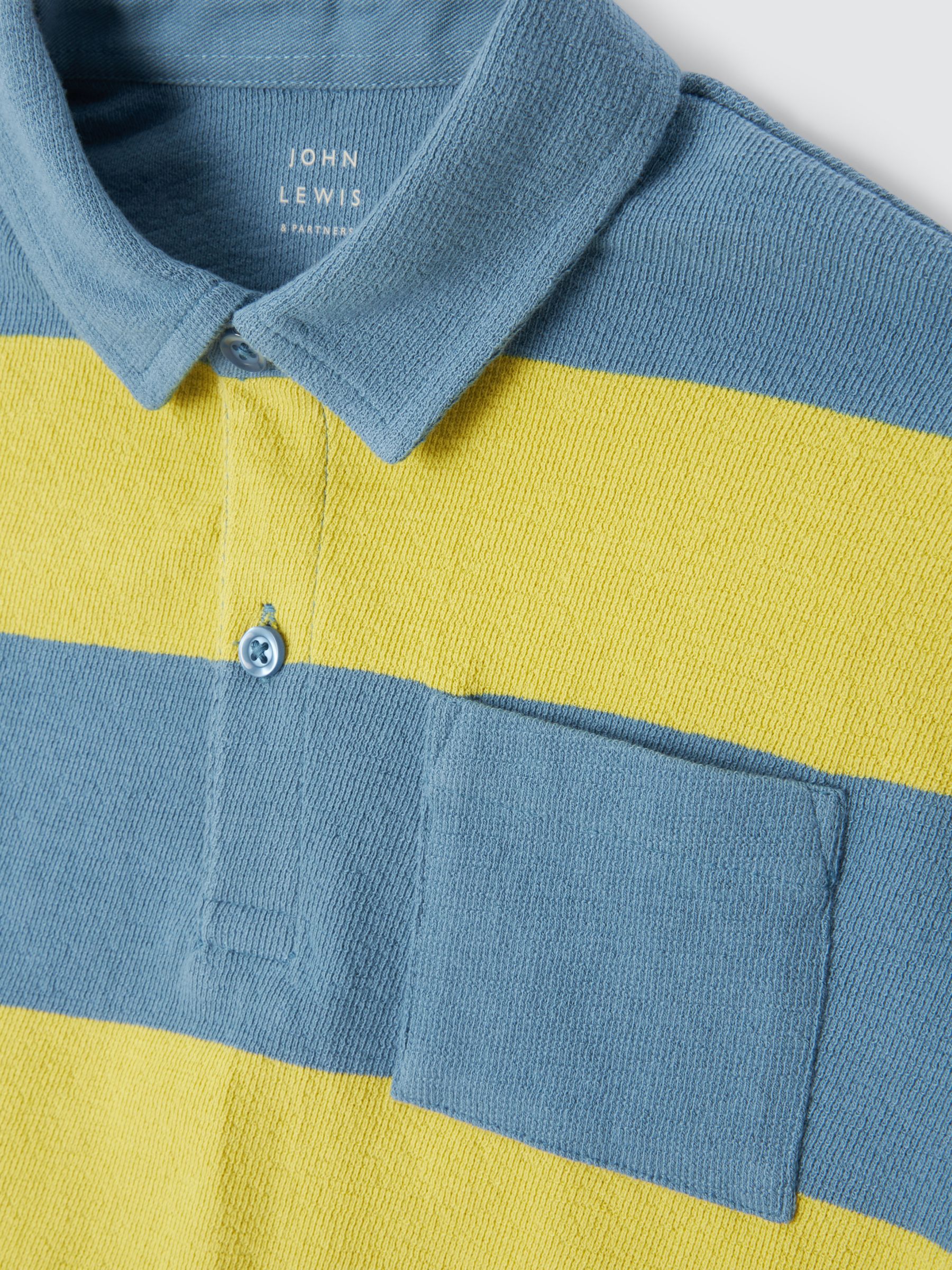 John Lewis Kids' Stripe Short Sleeve Polo Shirt, Yellow/Blue, 7 years