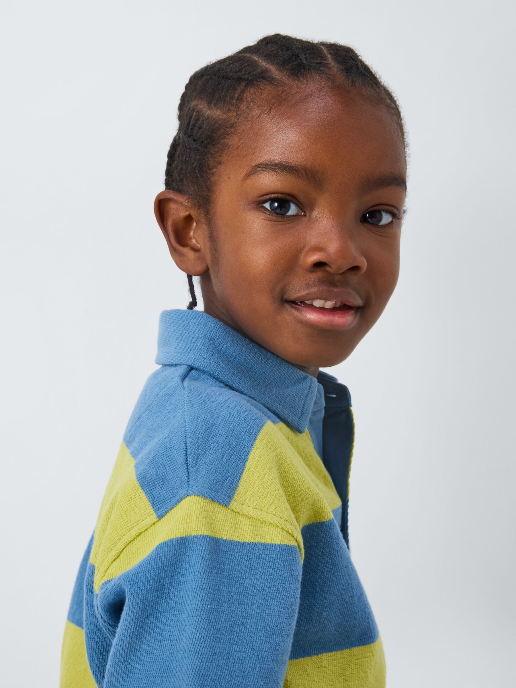 John Lewis Kids' Stripe Short Sleeve Polo Shirt, Yellow/Blue, 7 years
