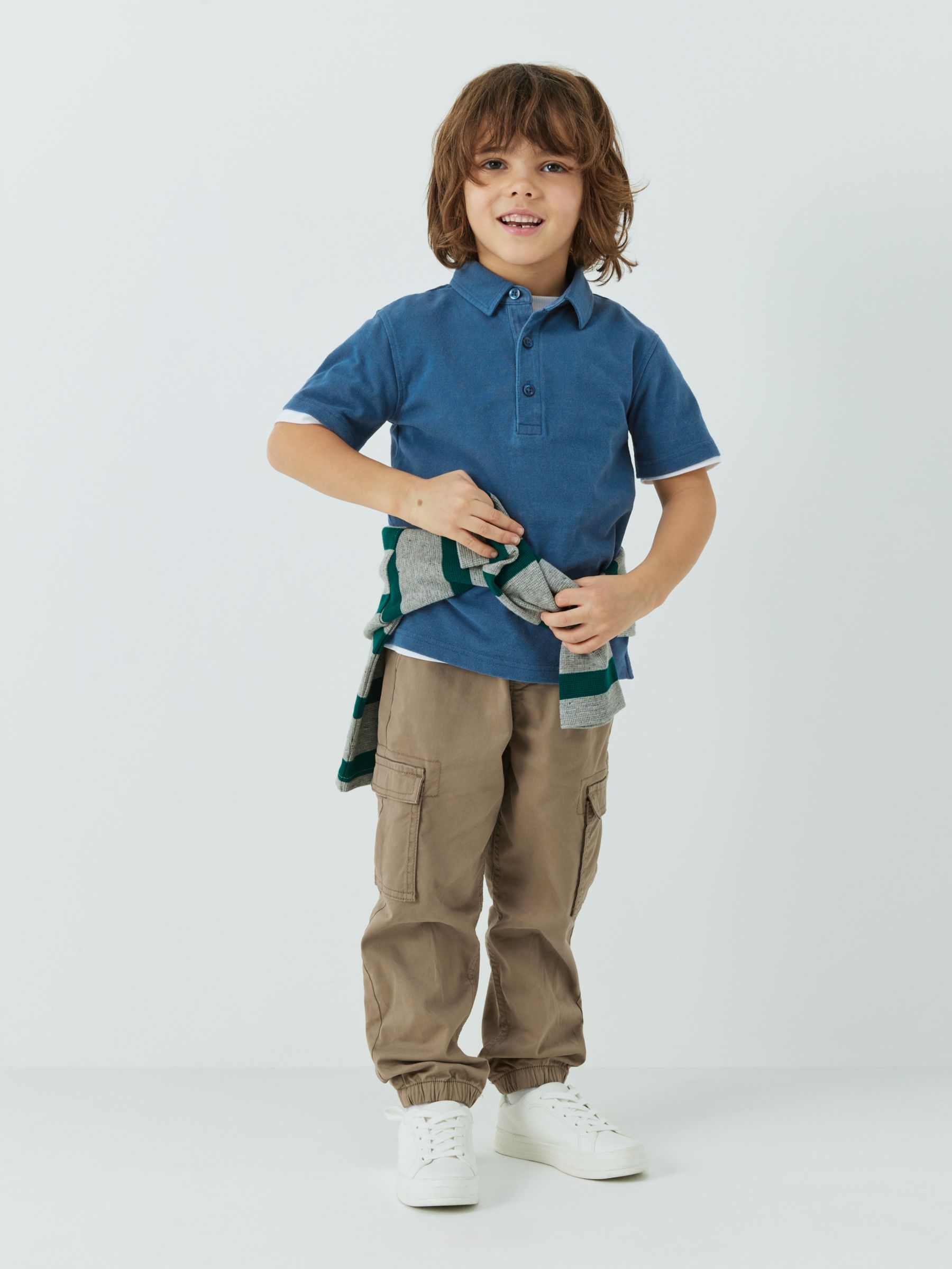 John Lewis Kids' Plain Pique Cotton Short Sleeve Polo Shirt, Mid Blue, 2 years