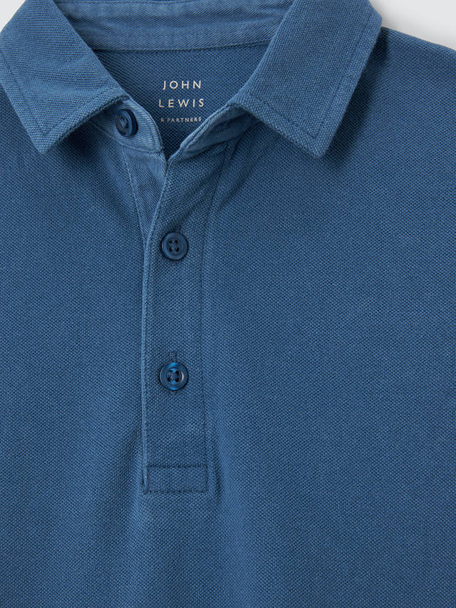 John Lewis Kids' Plain Pique Cotton Short Sleeve Polo Shirt, Mid Blue