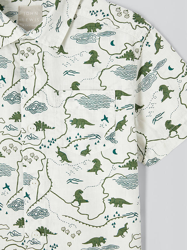 John Lewis Kids' Dinosour Print Shirt, Cream/Green