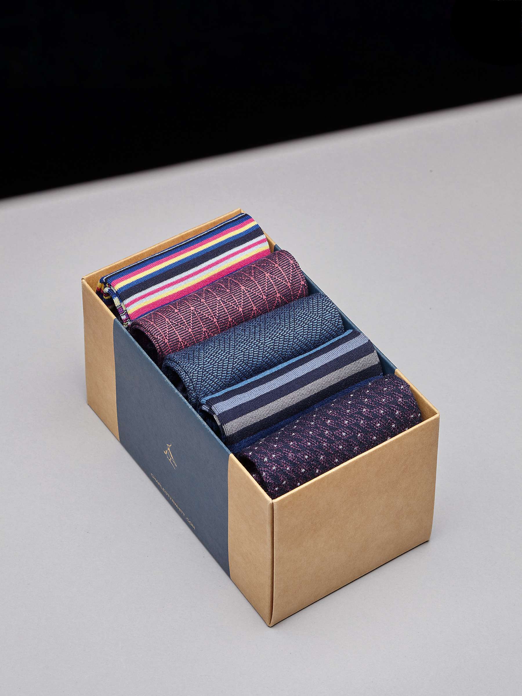 Charles Tyrwhitt Semi Plain Socks Gift Box, Pack of 5, Multi at John ...