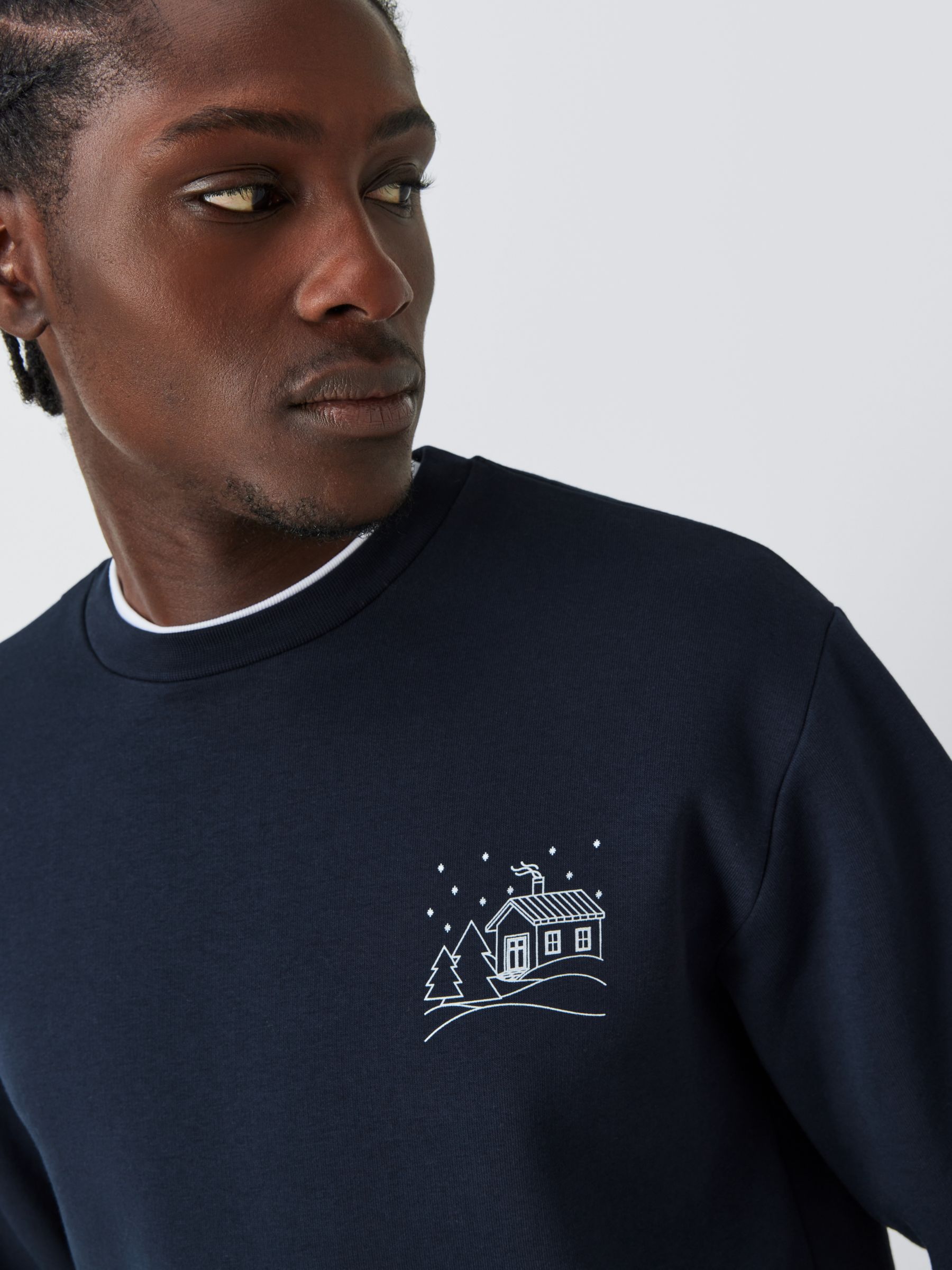 SELECTED HOMME Christmas Logo Organic Cotton Blend Sweatshirt, Navy, L