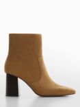 Mango Gandy Leather Block Heel Ankle Boots, Brown