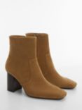 Mango Gandy Leather Block Heel Ankle Boots, Brown