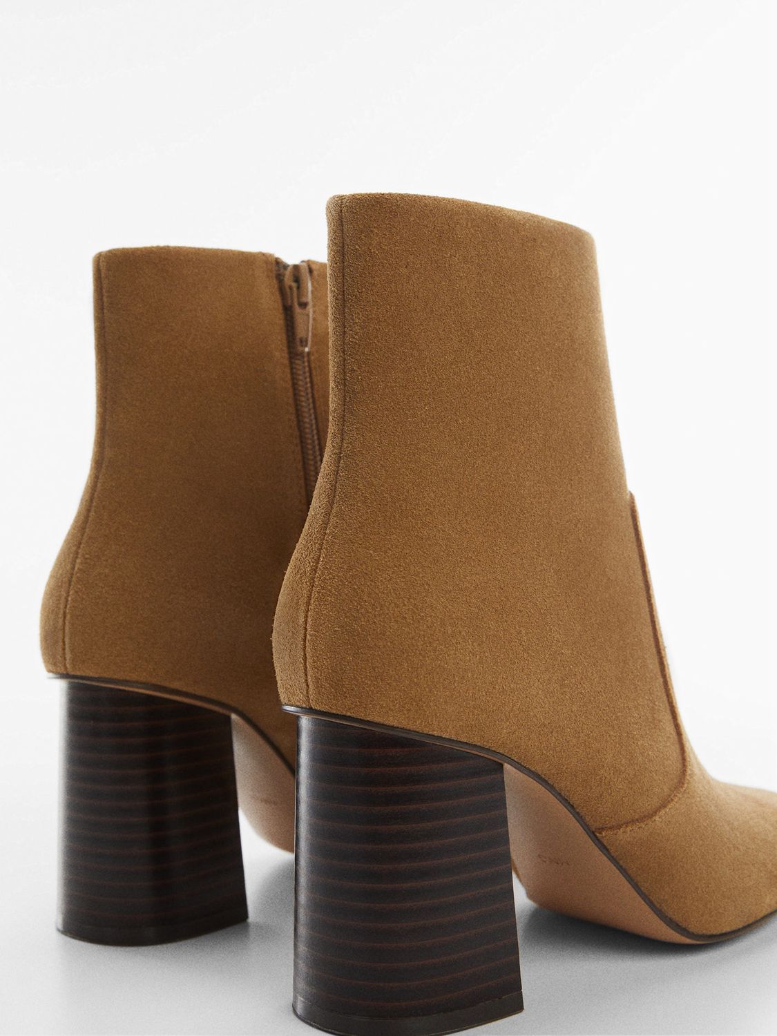 Mango Gandy Leather Block Heel Ankle Boots, Brown at John Lewis & Partners
