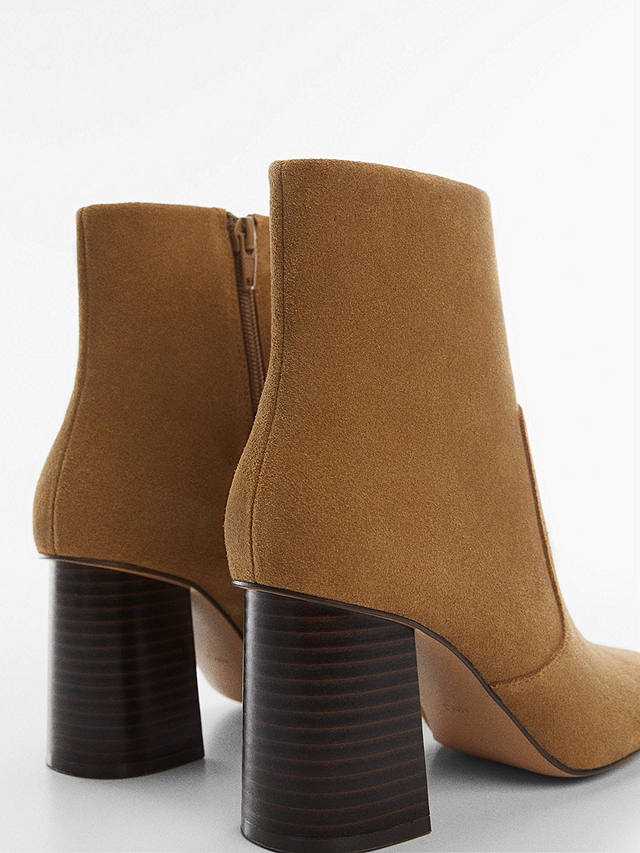 Mango Gandy Leather Block Heel Ankle Boots, Brown