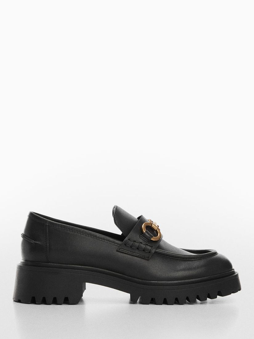 Mango Chus Leather Loafers, Black at John Lewis & Partners
