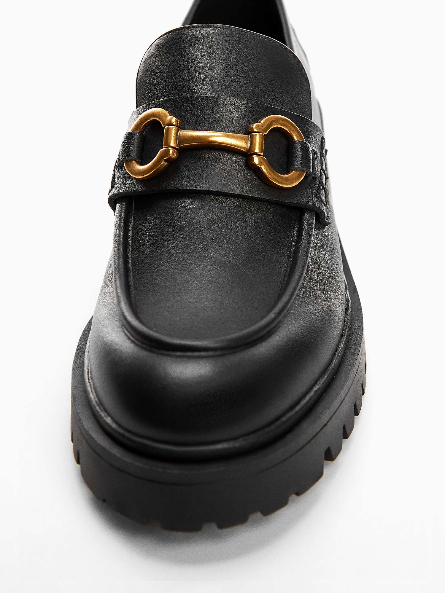 Buy Mango Chus Leather Loafers, Black Online at johnlewis.com
