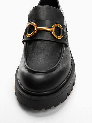 Mango Chus Leather Loafers, Black