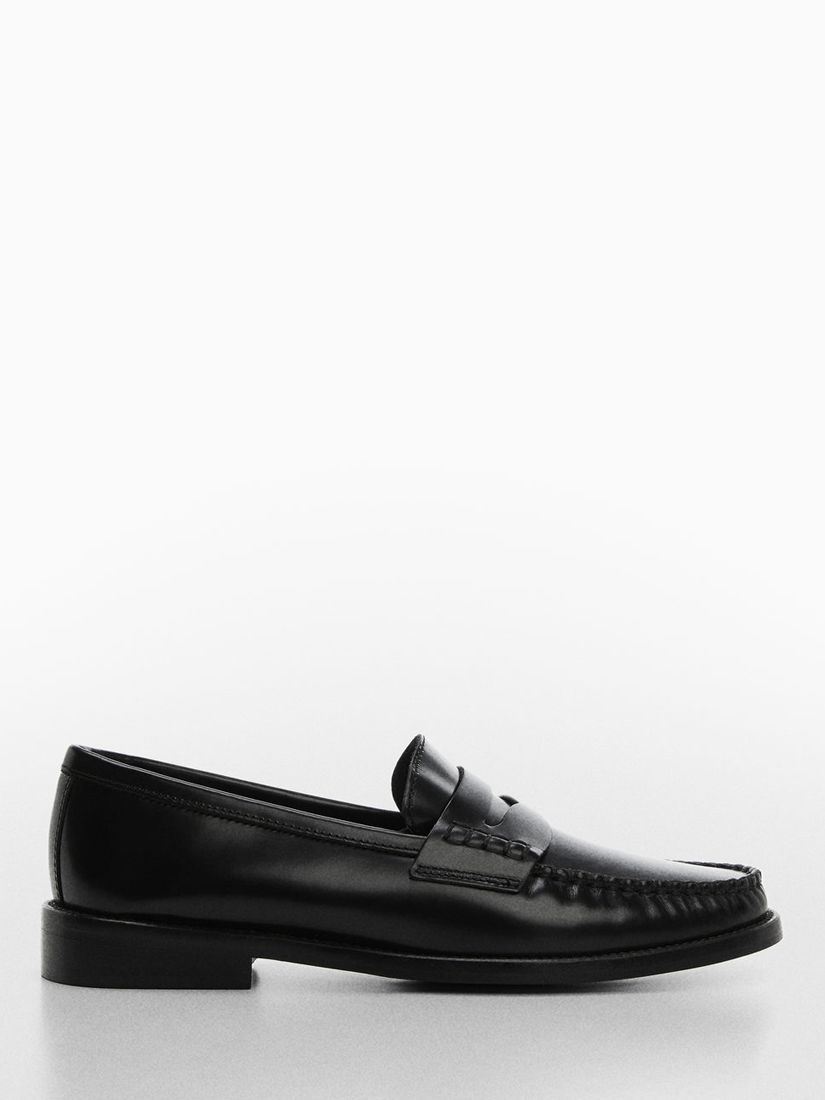 Mango Lou Leather Loafers, Black