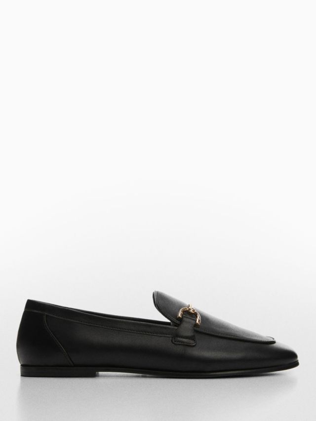 Mango Leather Loafers, Black, 2