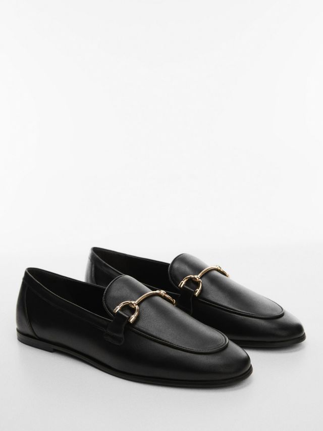 Mango Leather Loafers, Black, 2