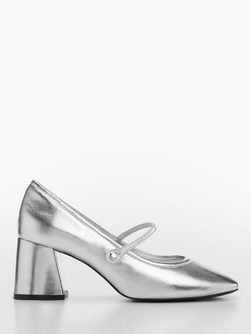 Mango Sofi Block Heel Shoes, Silver at John Lewis & Partners
