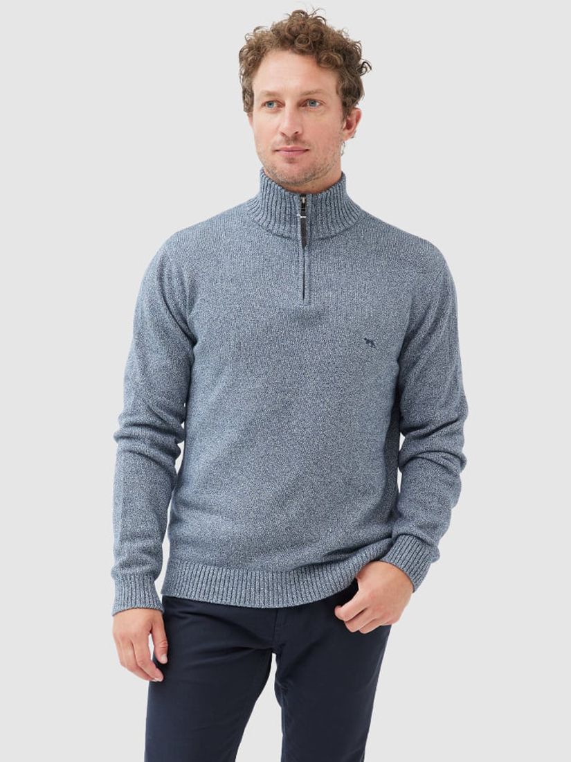 Rodd & Gunn Merrick Bay Cotton Zip Neck Jumper, Indigo at John Lewis ...